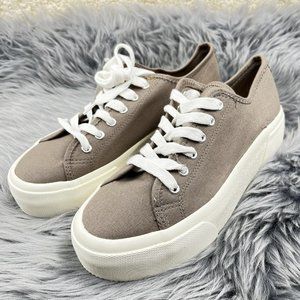 H&M 100% Cotton Canvas Platform Taupe Gray Sneakers Shoes Trainers Women's 8 NWT